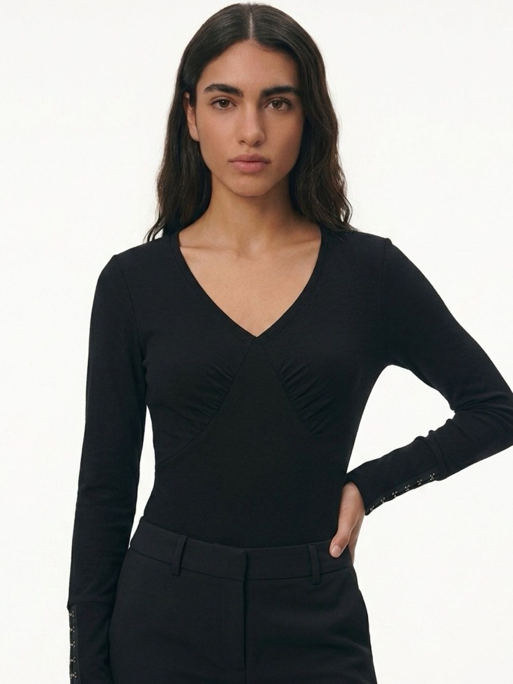 7 FOR ALL MANKIND | NEW Long Sleeve Black Bodysuit V-Neck Women’s Size Medium